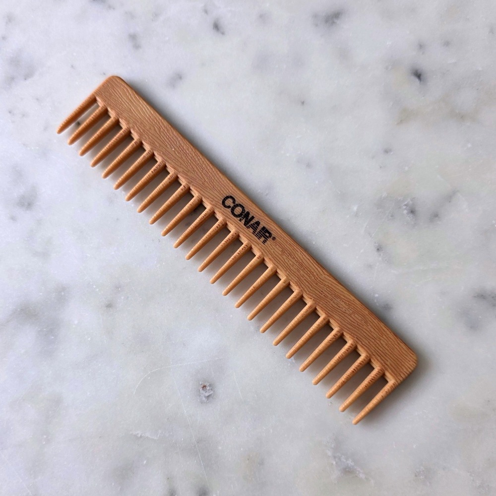 Conair Wood Grain Wide Tooth Hair Comb Brown Detangling Retro Tan